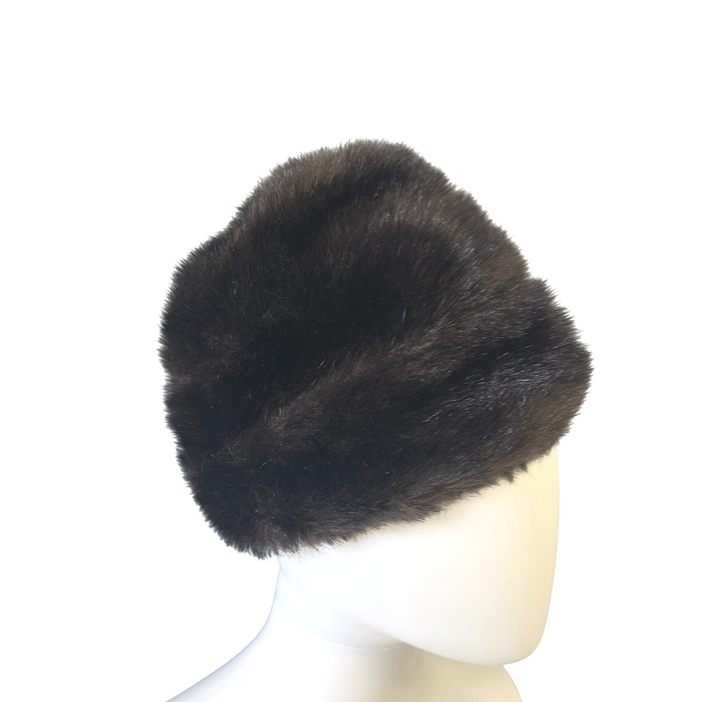 Vintage 50s 60s Dark Brown Faux Fur cossack Winter Hat Union Made JS